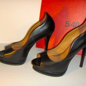 5|48 Saks Of Fifth PL-Margot Black Leather Peeptoe Open Toe Pumps Size 9/39